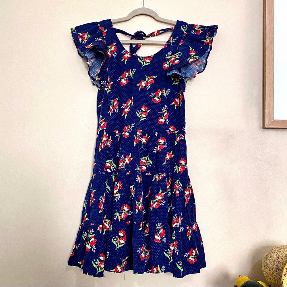 NWT w/Defects JILL Jill Stuart Midnight Navy Blue Jacquard Floral Tiered Dress